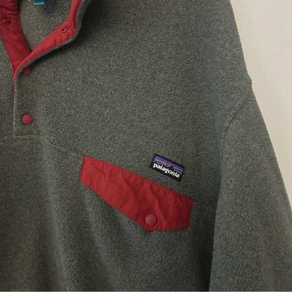 Patagonia Men's Lightweight Synchilla Snap-T Grey Red Pullover - Picture 4 of 4